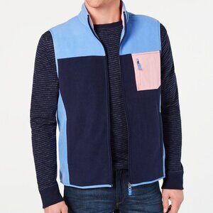 Fleece Vest Full Zip Pockets Navy Blue Pink Colorblock Unisex